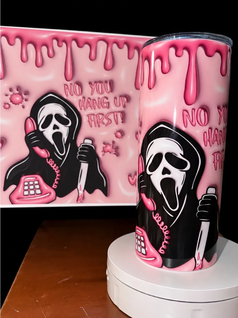 Pink Scream Drip Travel Tumbler - No You Hang Up First